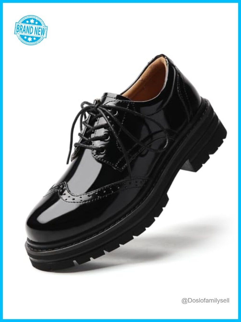 Women's Platform Chunky Lace Up Oxfords Brogue Faux Leather